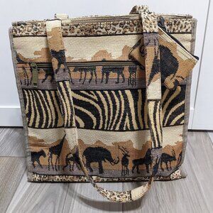 Jade Safari Embroidered Tote Bag with Coin Purse